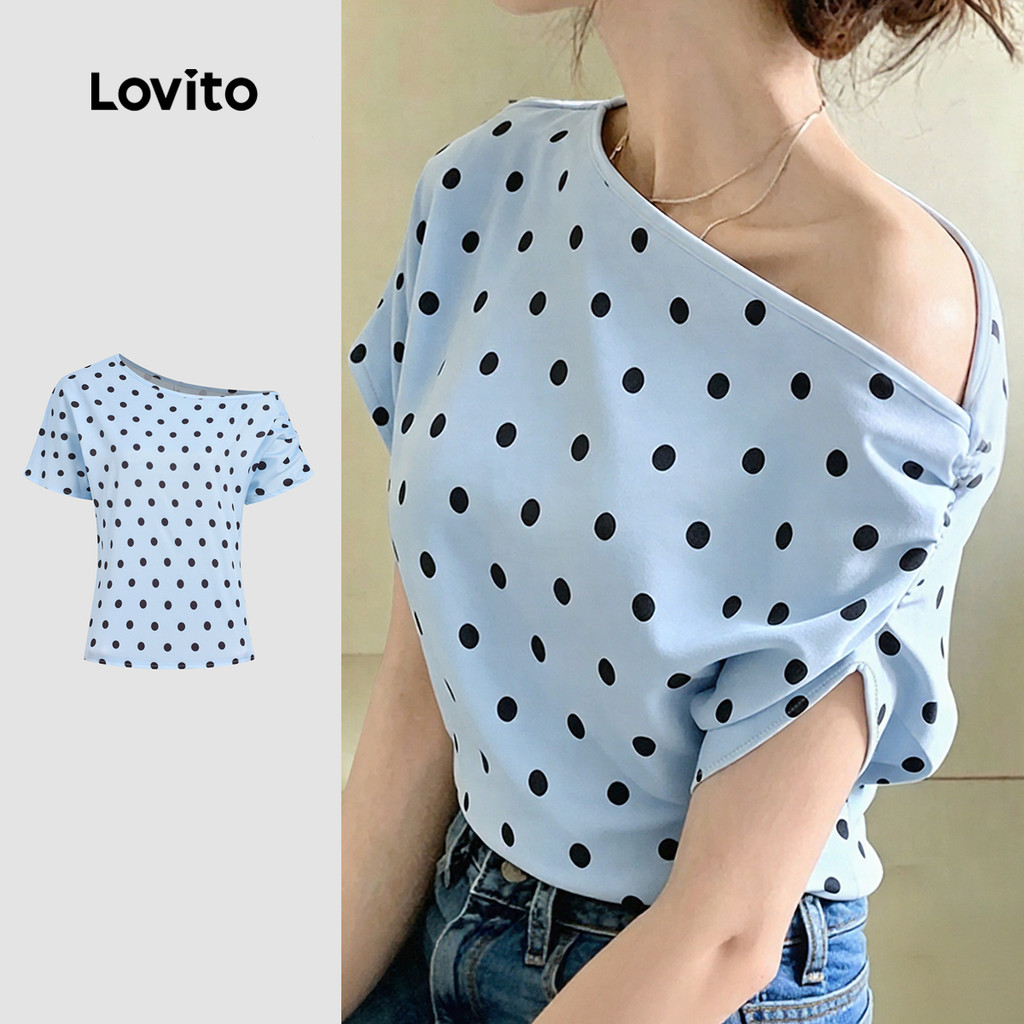 (New Arrival) Lovito Áo Blouse Nữ Mùa Xuân/Hè Phong Cách Thanh Lịch Thiết Kế Bất Đối Xứng Tay Áo Rách Vai L199ED401