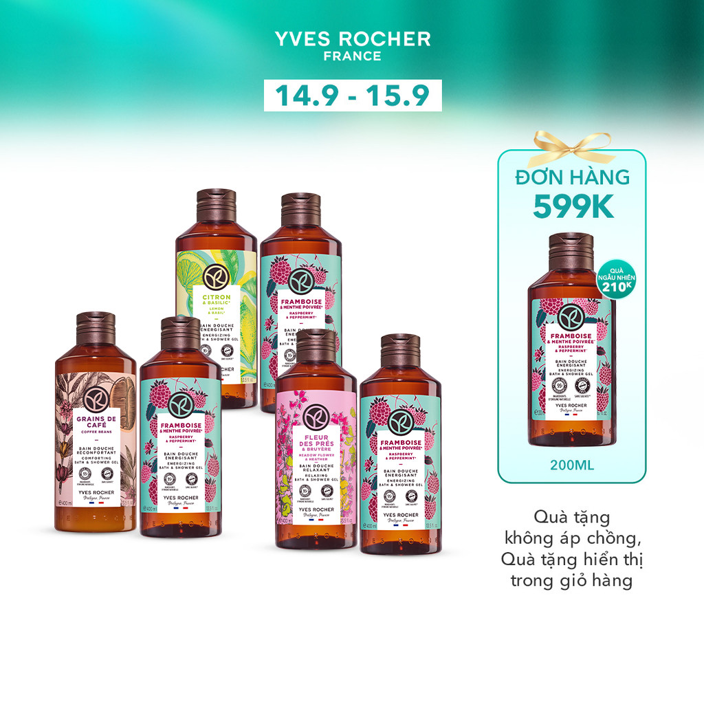 Combo 2 sữa tắm hương mâm xôi đỏ và sữa tắm nhiều mùi hương Yves Rocher 400mlx2