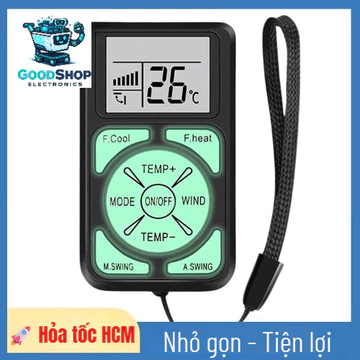 Hỏa-tốcHCM Remote Máy Lạnh Đa Năng Mini Bỏ Túi - Điều Khiển Điều Hòa Có Màn Hình LCD, Nút bấm dạ quang, Dây Đeo Tiện Lợi
