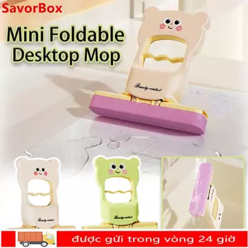 Cây lau nhà để bàn có thể gập lại SAVORBOX, Cây lau nhà Mini hình gấu hoạt hình Cây lau nhà nhỏ lười biếng, Dụng cụ lau bàn Sử dụng khô ướt trên cây lau nhà xốp thấm bền