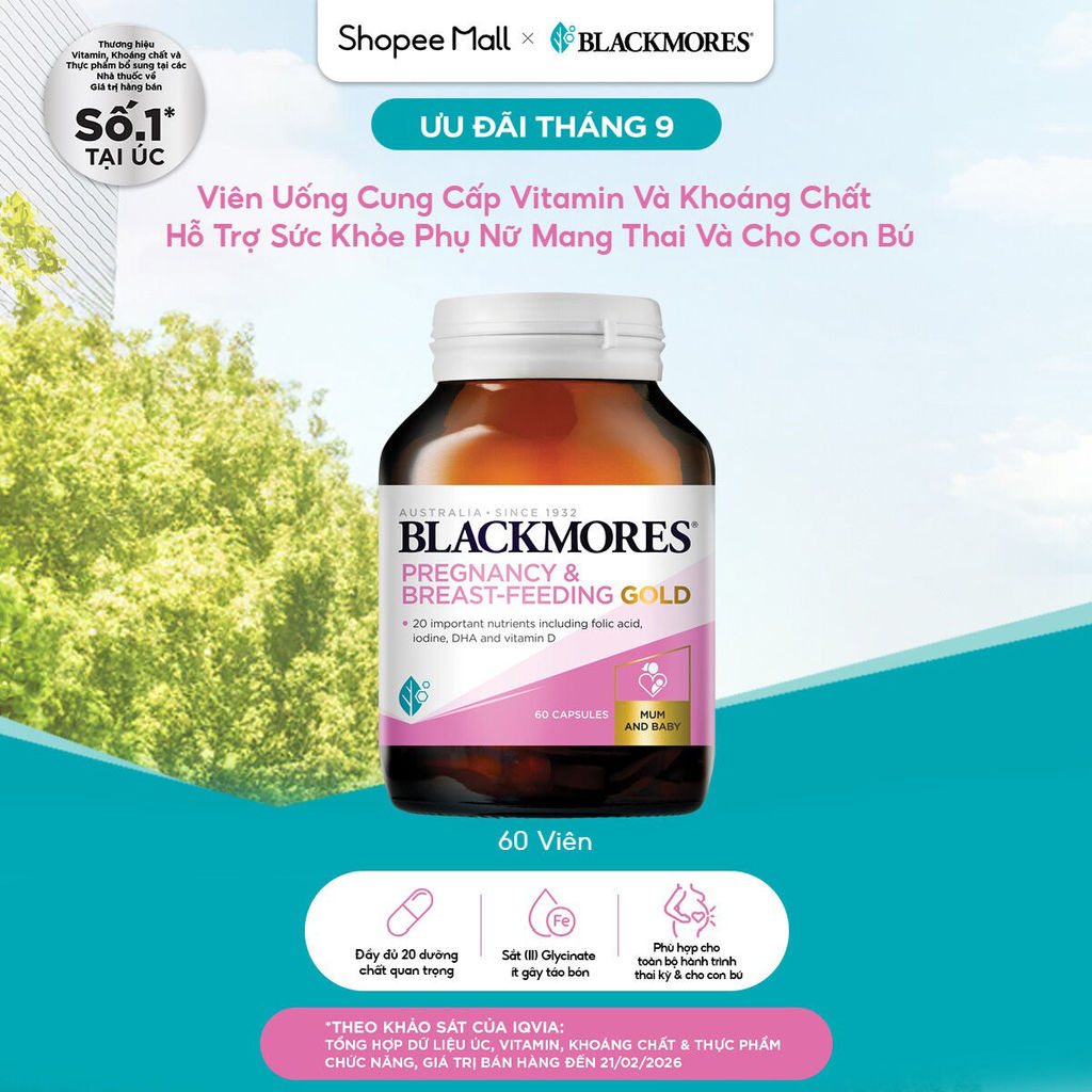 Vitamin Tổng Hợp Cho Bà Bầu và Mẹ Cho Con Bú Blackmores Pregnancy & Breast-Feeding Gold Lọ 60 Viên