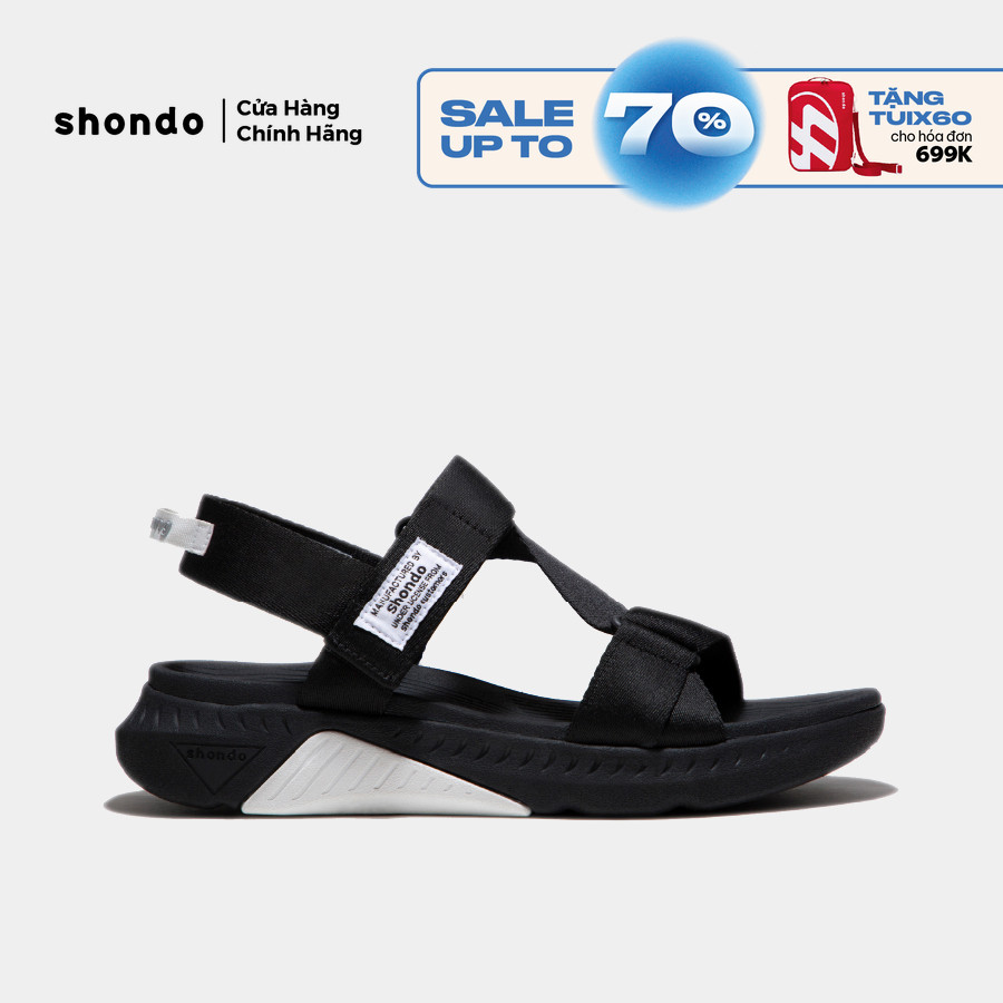 Giày Sandal Nam Nữ Shondo F7R Quai Chéo Thể Thao Đen Phối Trắng Quai Đen F7R1010