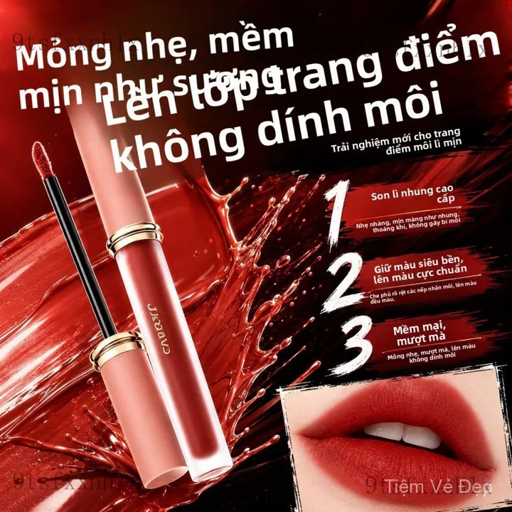 Son môi Bộ son kem lì và phấn phủ, hiệu ứng lì mịn, tôn da, bền màu, không dính cốc, son bùn dành cho học sinh.