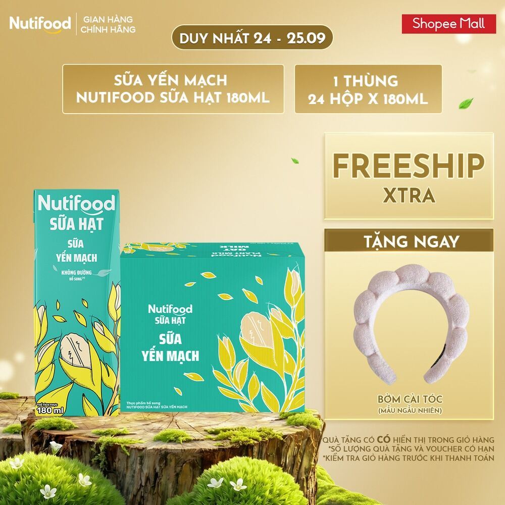 Thùng 24 Hộp Sữa Yến Mạch Nutifood Sữa Hạt 180ml