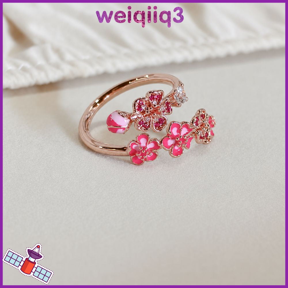 WEIQIPH Nữ Hoa Đào Nhẫn, Đá Quý Mạ Vàng Hoa Hồng Mạ Đá Quý Có Thể Điều Chỉnh Mở Nhẫn, Thanh Lịch Pha Lê Điểm Nhẹ Nhiều Kích Cỡ Hộp Nhẫn Đính Hôn Đám Cưới