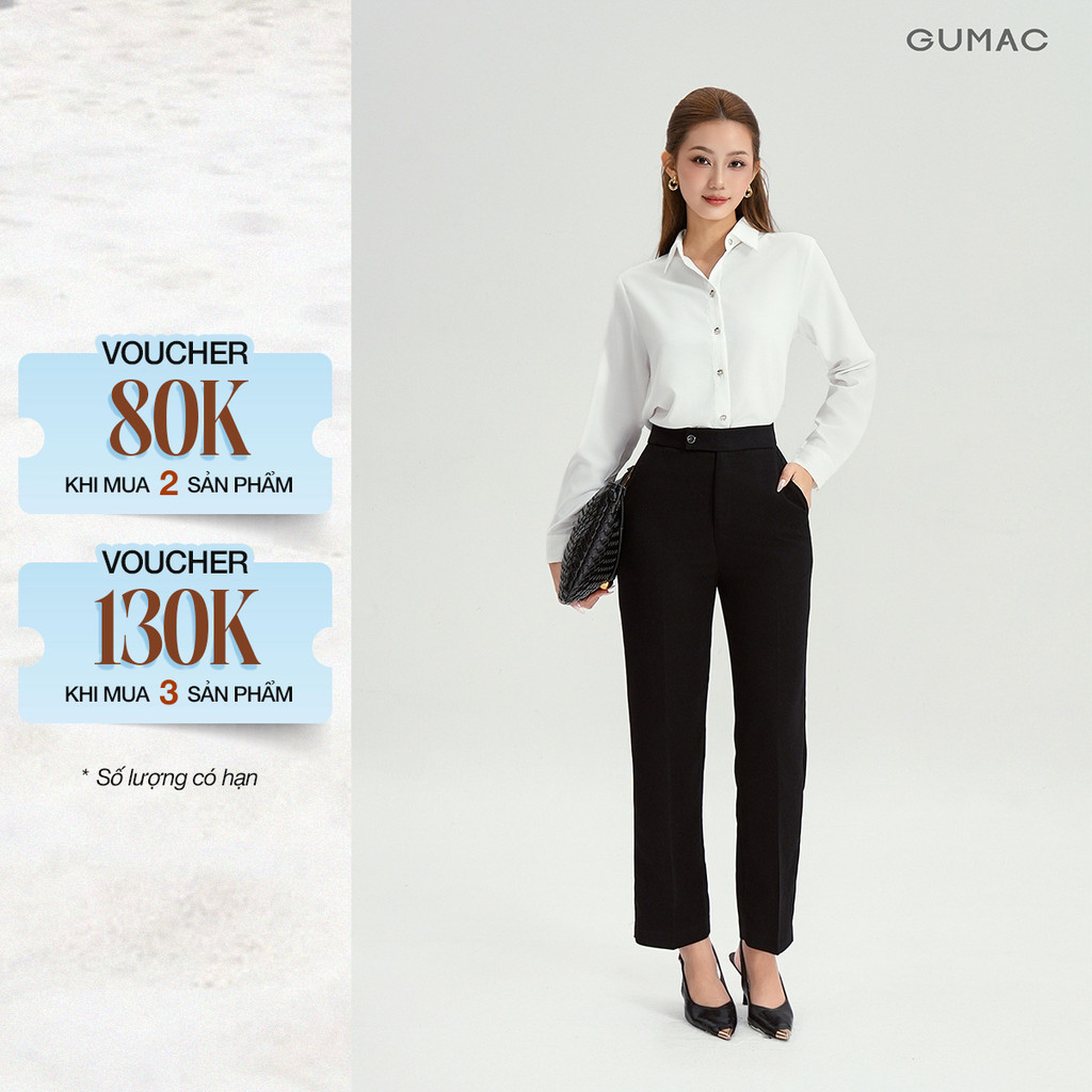 [NHẬP OUTLETLP20 GIẢM 20%] Quần Ống Đứng Nữ 95cm GUMAC Quần Tây Lưng Cao Quai Dê Chất Tuyết Mưa Công Sở Cạp Cao LQF0626