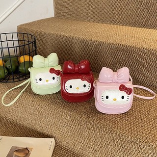 Túi đeo chéo mèo Kitty hình quả táo dễ thương dành cho nữ Ví da Mini nơ bướm