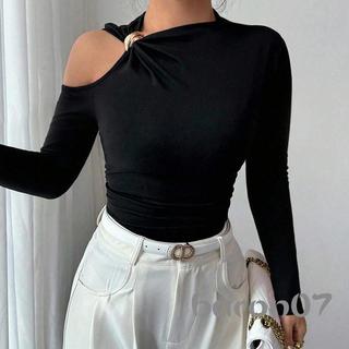 Áo dài tay màu trơn bất đối xứng mùa xuân hè dành cho nữ