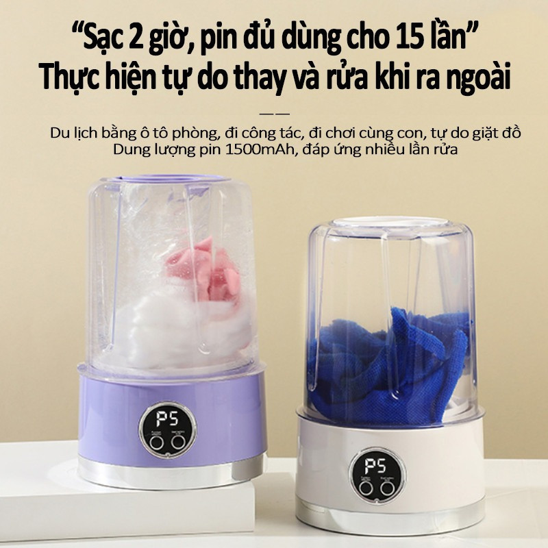 Máy giặt mini sạc điện hai chế độ – giặt đồ lót, tất và quần áo trẻ em tự động, an toàn và tiện lợi