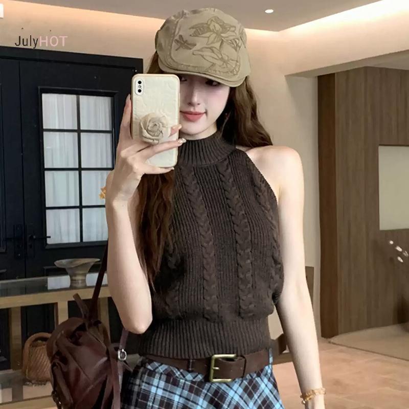 Áovest nữ form slim vừa vặn và co giãn, dây cổ dệt kim, thời trang hiện đại