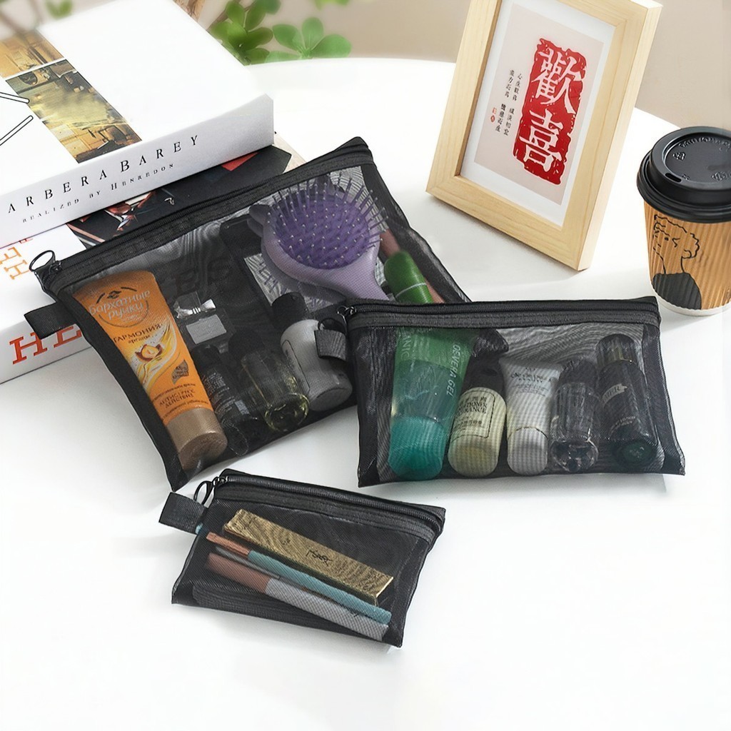 M7 Túi Đựng Mỹ Phẩm Du Lịch Dạng Lưới Nhiều Size Đen MALAN