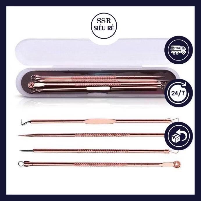 Bộ lặn mụn 4 cây 8 đầu cao cấp  thép không rỉ an toàn tiện dụng lặn hầu hết các loại mụn ..