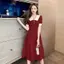 Đầm đỏ nữ corset suông dáng dài đầm dạo phố nhẹ nhàng xinh nhẹ nhàng đi biển váy liền công sở