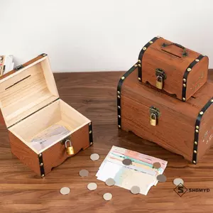 SHGMYD > 1 Bộ Hộp Bảo Quản Kho Báu Vintage Kho Báu Bằng Gỗ Có Khóa Heo Đất Tổ Chức Hộp Tiết Kiệm Để Trang Trí Nhà Cửa Mới