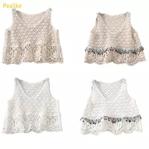 Pealike Nữ Boho Móc Không Tay Crop Cho Xe Tăng Cổ Chữ V Rỗng Đan Hoa Camisole Vintage Nhiều Màu Sắc Pha Lê