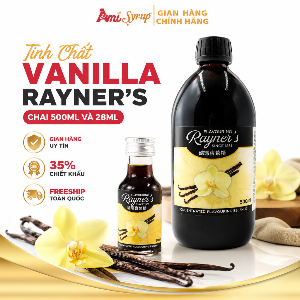 Tinh Chất Vanilla Rayner's Chai 500ml Và 28ml Tinh Chất Tạo Hương Và Vị Vani Cho Thực Phẩm Thơm Ngon