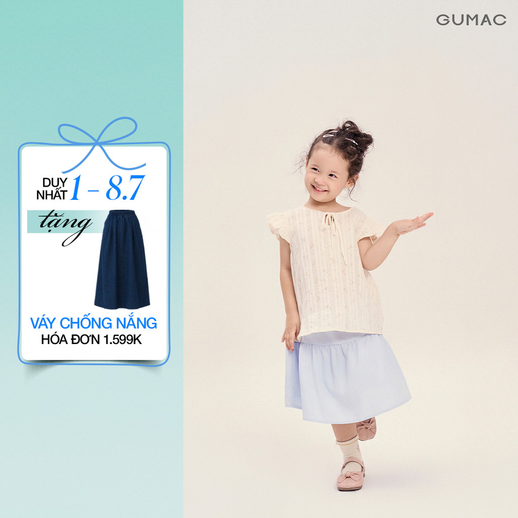 Áo Kiểu Bé Gái GUMAC Dáng A Xòe Tay Cánh Tiên Thêu Xô Mềm Mại AKG04070