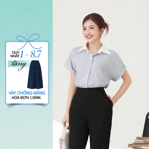Áo Sơ Mi Nữ GUMAC Áo Kiểu Công Sở Kẻ Sọc Xanh Tay Ngắn Chất Cotton Thiết Kế Phối Cổ Trẻ Trung LAF0322