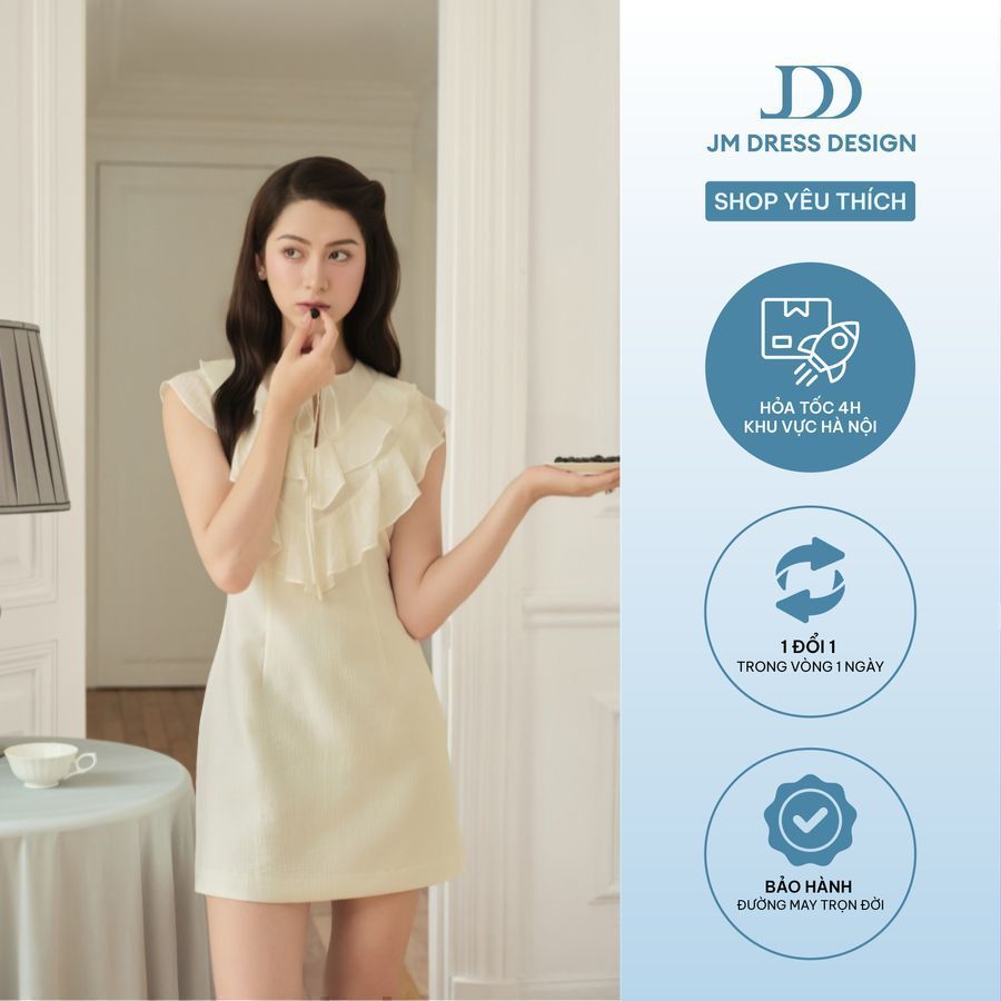 Đầm thắt nơ 2 tầng bèo đổ ngực 1S36.2504OG, Váy công sở nữ, Đầm tiểu thư dự tiệc đi chơi thiết kế bởi JM Dress Design