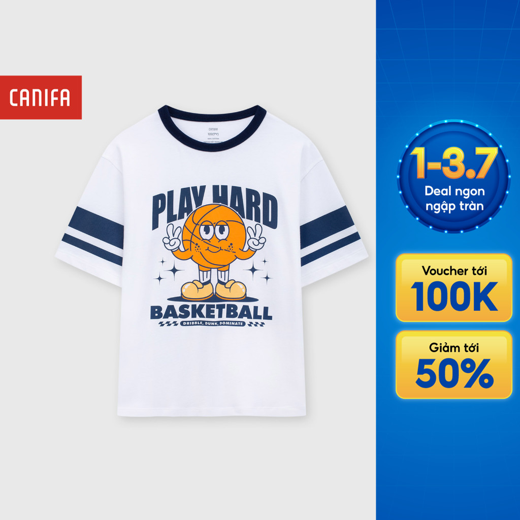Áo phông bé trai CANIFA áo thun dáng rộng chất cotton USA mềm mịn đạt chuẩn OEKO-TEX 2TS26S014