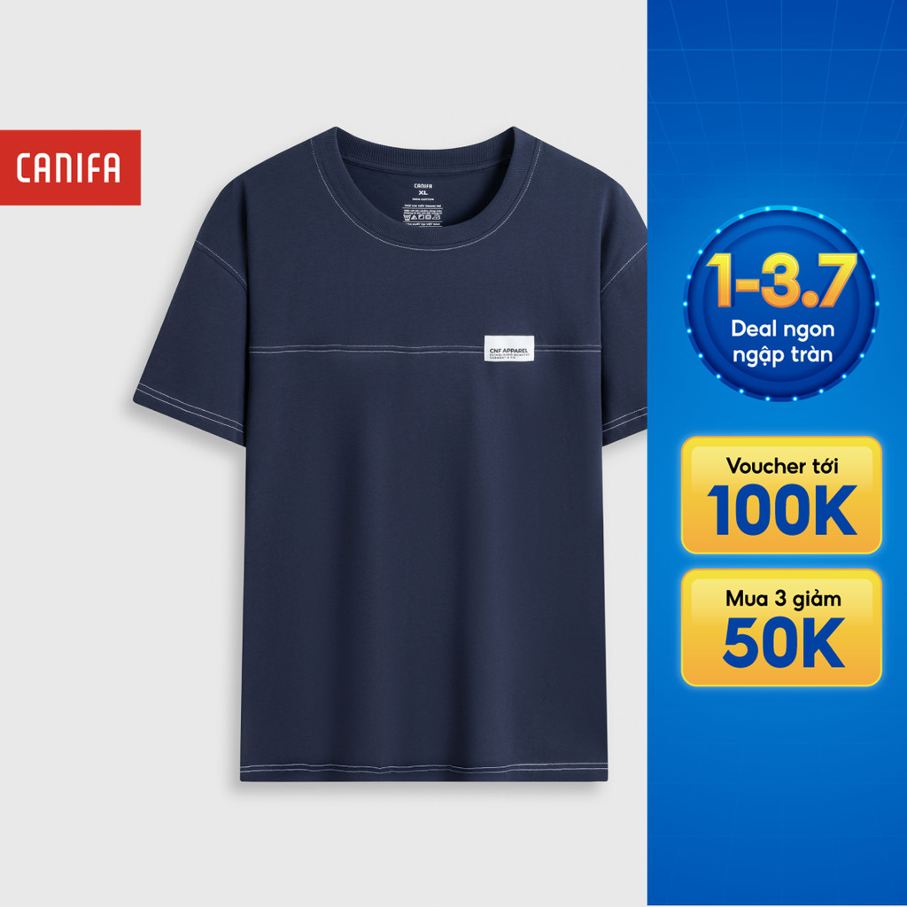 Áo phông nam CANIFA cổ tròn ngắn tay basic phối line 8TS26C002