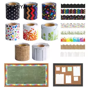 Nhãn dán viền áp phích CATIYAHA, Giấy viền gợn sóng màu DIY, Nhãn dán trang trí bảng màu đen chống thấm nước cho bảng lớp học Tiệc tại nhà