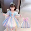 ✿ Bé Gái Cầu Vồng Đầm Công Chúa Sheer Puff Tay Đầy Sao Lưới Tutu Váy Trẻ Em Mùa Hè Ngày Lễ Áo Choàng