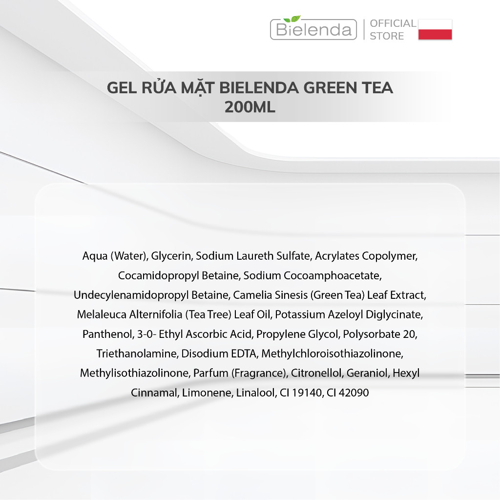 Gel rửa mặt Bielenda Green Tea làm sạch sâu, kiềm dầu, giảm mụn 200ml