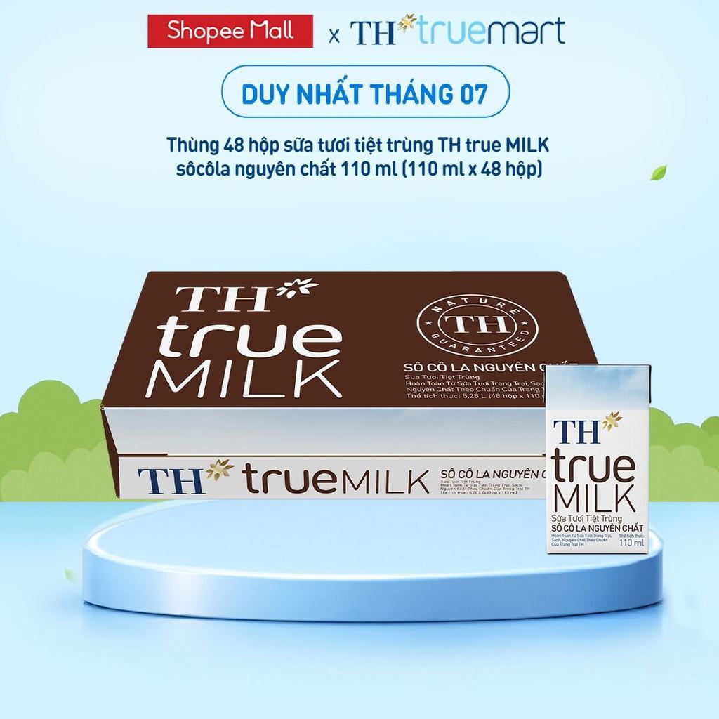 [LIVE STREAM] Thùng 48 hộp sữa tươi tiệt trùng TH true MILK sôcôla nguyên chất 110 ml (110 ml x 48)