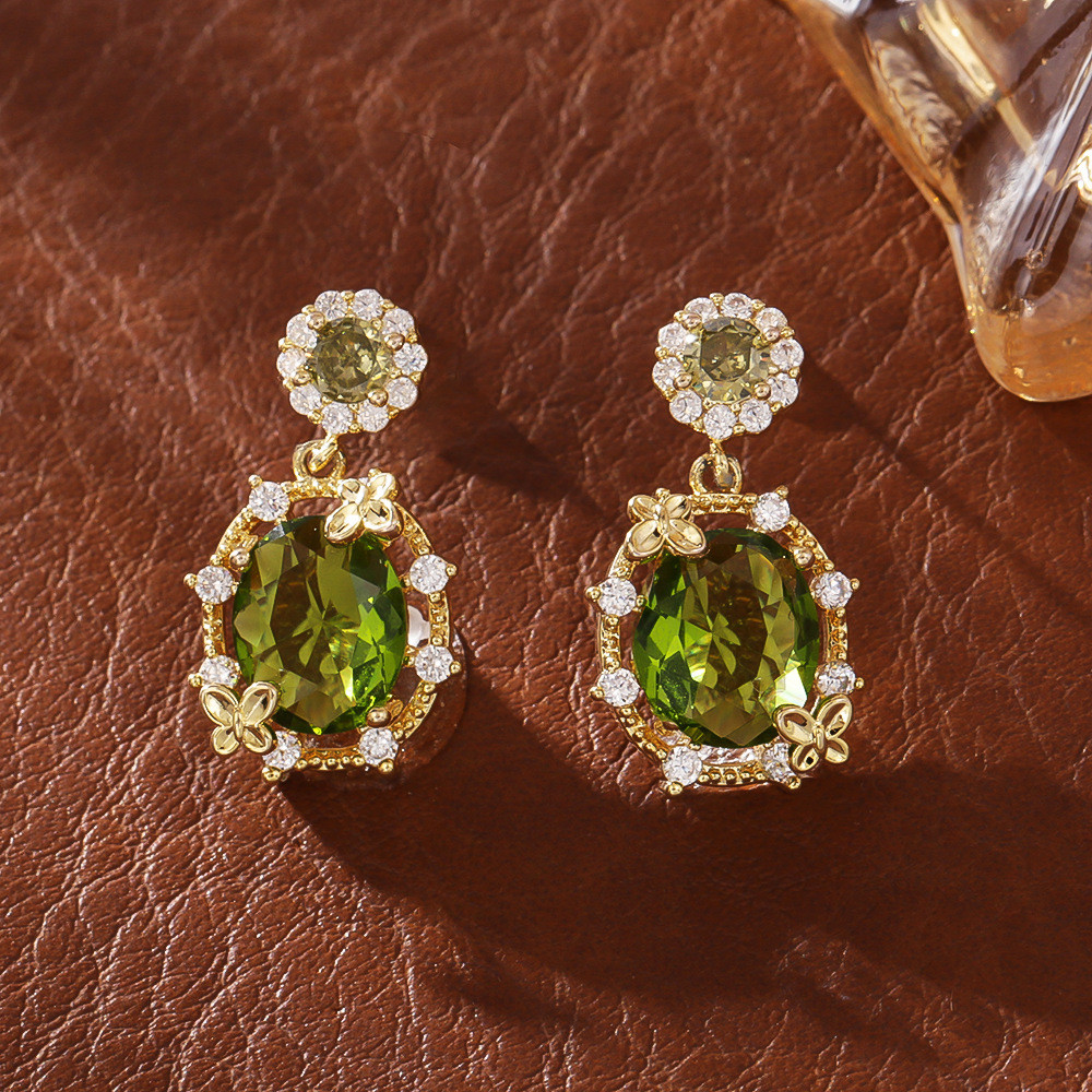 Bông tai bạc Wizard of Oz Olive Green Crystal S925