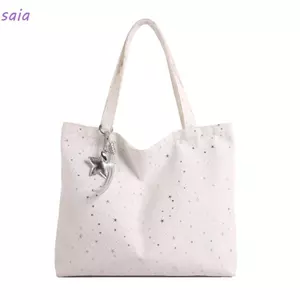 Túi vải SAIA Star, Túi Tote vải in hình ngôi sao quyến rũ trang trí, Túi xách đeo vai đế phẳng nhẹ đa năng công suất lớn Commute