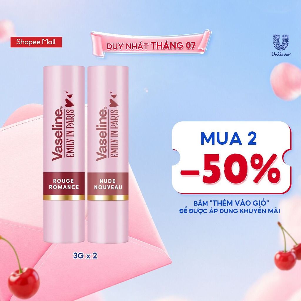 [PHIÊN BẢN GIỚI HẠN] Combo 2 Son dưỡng môi Vaseline Emily In Paris 3g (Nude Nouveau & Rouge Romance)