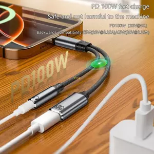 Tai nghe btsg Type C đến 3 5mm và đầu nối sạc 100W Bộ chia cáp tăng cường khả năng tương thích thiết bị di động