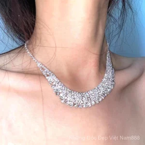 Vòng Cổ Đầm Dạ Hội Galaxy Full Kim Cương Nhấp Nháy Ánh Sáng Cao Cấp Sang Trọng Phóng Đại Megalody Công Nghiệp Nặng Chuỗi Xương Đòn