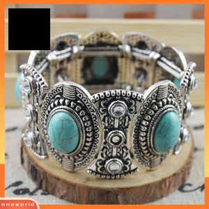 Một thế giới| Retro Nữ Hình Bầu Dục Ngọc Trai Khắc Tây Tạng Lắc Tay Vòng Tay Boho Trang Sức