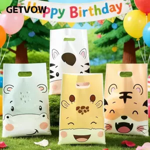 GETVOW 10 / 25 / 50 Chiếc Túi Ủng Hộ Tiệc Động Vật, Túi Goodie Sinh Nhật Bằng Nhựa Hươu Cao Cổ Hổ, Hoạt Hình Dễ Thương Bền Đẹp Động Vật Dự Tiệc Cung Cấp Túi Đảng Ủng Hộ