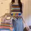 JULYHOT Mùa Hè Retro Sọc Rỗng Ra Dệt Kim Xe Tăng Top Nữ Tròn Ne Không Tay sel Camisole Massivedeals