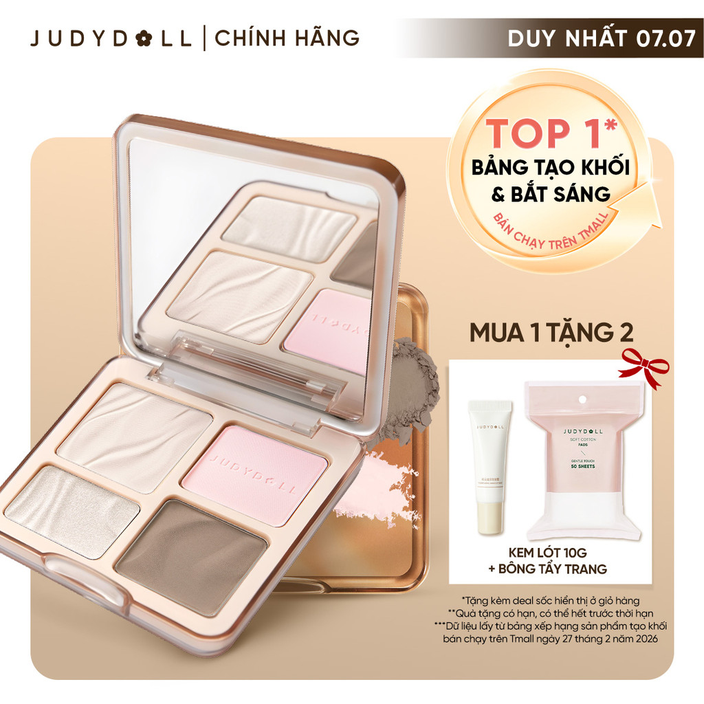 JUDYDOLL Phấn bắt sáng tạo khối 4 ô Highlight Contour Palette Tự nhiên Lâu trôi Chống nước 9g