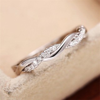 S925 Bạc Đơn Giản Xoắn Micro-Ind Zircon Nhẫn Thời Trang Đơn Giản Quà Tặng Nữ Mặc Hàng Ngày