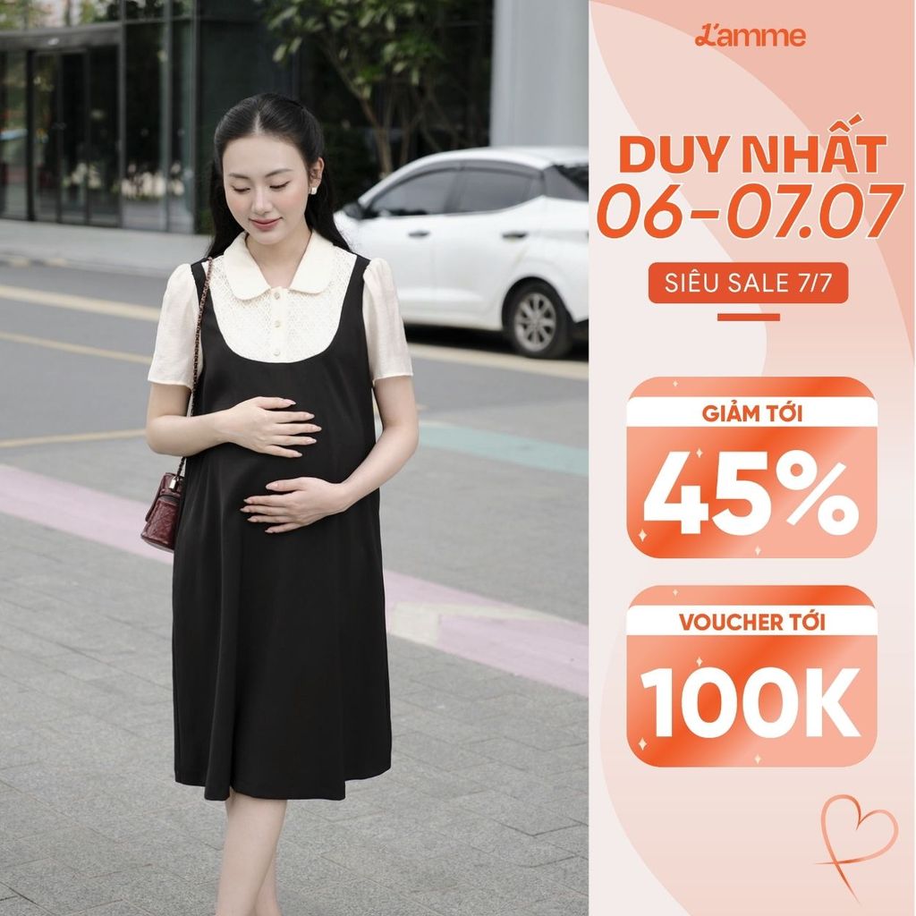 Đầm Bầu SORA DRESS L'amme Đầm Bầu Công Sở Chất Chéo Ý Rủ Đẹp Ít Nhăn, Dáng Suông Che Dáng Tốt