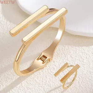 Bộ Nhẫn Lắc Tay WEETW, Bộ Trang Sức Kim Loại Có Thể Điều Chỉnh Sáng Tạo, Hình Vuông Cá Tính Phóng Đại Đơn Giản Vòng Tay Nhẫn Đeo Thường Ngày