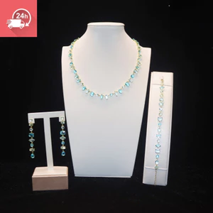 Phong cách tiệc, bộ zircon kim cương xanh biển thời trang và cao cấp, chống phai màu