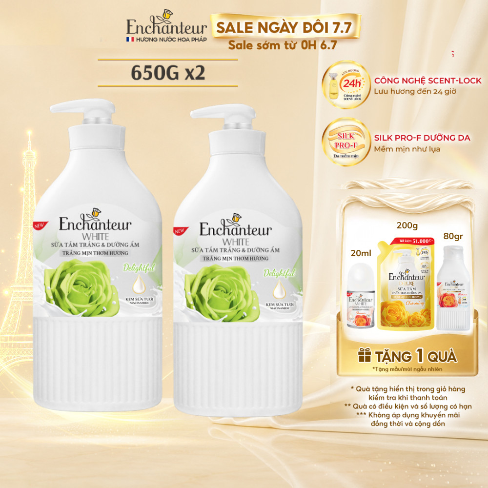 Combo 2 Sữa tắm trắng da hương nước hoa Pháp Enchanteur White Delightful 650g