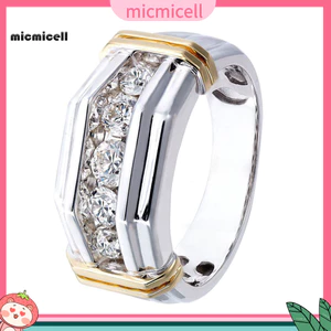 MIC _ Thời Trang Nam Kim Cương Giả Kẻ Sọc Nhẫn Hai Ngón Tay Tiệc Cưới Trang Sức Quà Tặng