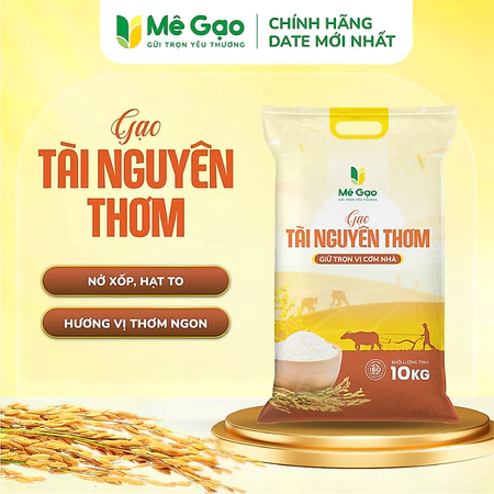 Gạo Tài Nguyên Thơm, Túi 10kg - Nở Xốp, Mềm Cơm - Thương Hiệu MÊ GẠO