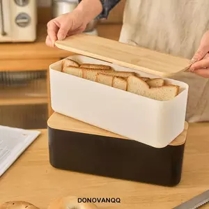 Hộp đựng bánh mì DONOVANQQ có nắp gỗ, Hộp đựng rộng rãi Nắp tre Thùng đựng bánh mì, Hình chữ nhật tối giản Tiết kiệm không gian Nắp thớt Hộp đựng thực phẩm Sử dụng tại nhà