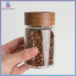 < beartwo > Hộp đựng hạt cà phê Ống thủy tinh có dụng cụ gỗ Ống đóng chai Bảo quản ngũ cốc Hộp kín bằng gỗ Dụng cụ Barista Quà tặng Mới