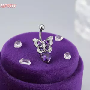 HFSHY Bụng Nút Nhẫn Phong Cách Hỗn Hợp Tím Zircon Dangle Thép Không Gỉ Thân Thiện Với Da Rốn Trang Sức Cho Người Yêu Xuyên VN