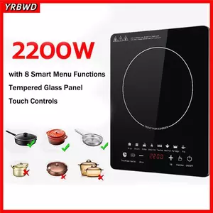 Bếp điện từ YRBWD, Nồi thủy tinh cường lực 2200W, Điều khiển cảm ứng nóng Làm nóng nhanh với 8 chức năng thực đơn thông minh Nồi gia đình Nhà bếp gia đình
