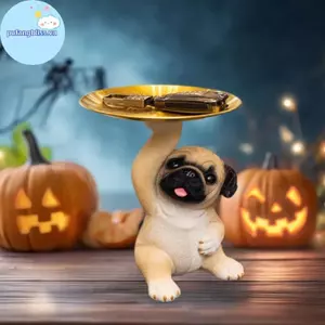 Pufangbliss Sáng Tạo Pug Tượng Khay Bảo Quản Dễ Thương Chìa Khóa Chó Kẹo Sna Tấm Bảo Quản Động Vật Điêu Khắc Đồ Trang Trí Văn Phòng Để Bàn Trang Trí VN